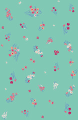 Flower pattern with small bouquets on mint green background