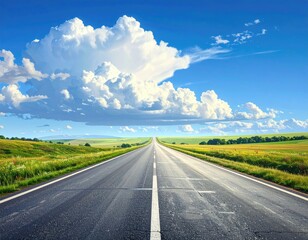 Fototapeta premium Long road stretches to horizon with large puffy cloud