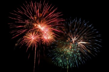 Obraz premium Fireworks light up black the sky New Year concept, AI generated image