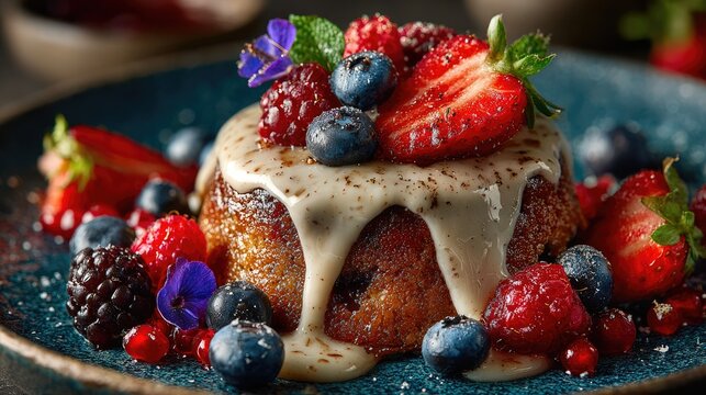 Gourmet Berry Dessert with Cream Glaze