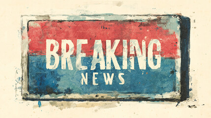 Watercolor Breaking News Banner &ndash; Realistic hand drawn text photograph for a Hand-Painted Distressed Illustration on Vintage Paper