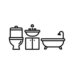 Bathroom Fixtures Icons Set: Toilet, Sink, and Bathtub