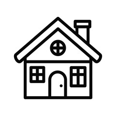 Outline House Icon with Chimney and Pitched Roof