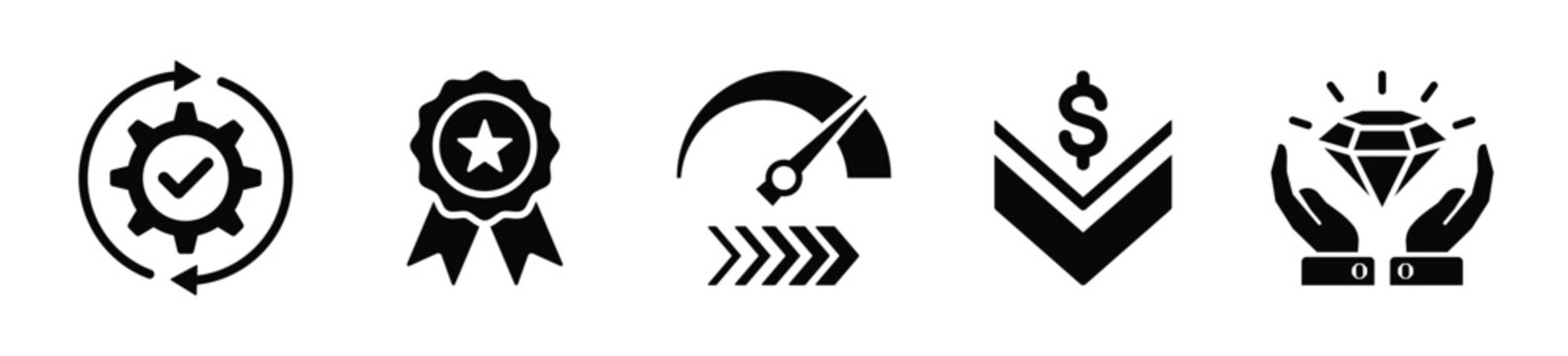 Efficiency, quality, speed, cost and value icon set - Stock Vector 