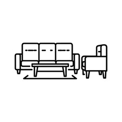 Living Room Furniture Set Line Icon: Sofa, Coffee Table & Armchair Outline