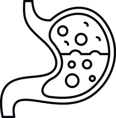 Stomach showing digestion process with internal acid and gas