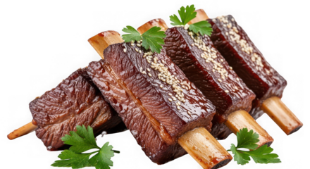 Delicious glistening beef short ribs with sesame seeds, ready to be served and enjoyed isolated on a transparent background