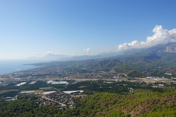 Naklejka premium The view from Calis mountain to Camyva, the mountain between Kemer and Camyva, Turkey 