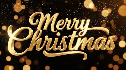 Elegant golden 3d text merry christmas with sparkling bokeh light effect on a dark background for holiday greeting card design - Powered by Adobe