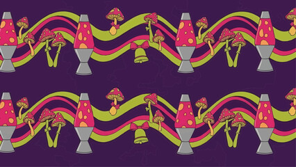Groovy Psychedelic Christmas Pattern with Lava Lamps and Mushrooms