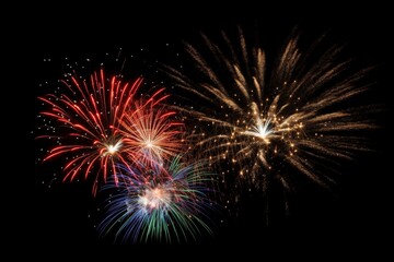 Fototapeta premium Fireworks light up black the sky New Year concept, AI generated image