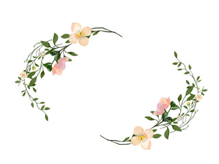 Floral Semi Oval Watercolour Wedding Frame Transparent flowers jasmine leaves illustration decoration engagement prom spring party event flower buds budding blush pink green elegant invitation blossom