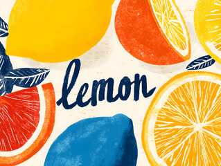 Simple flat lemon illustration book cover for healthy cookbook, culinary design, brand identity, or summer promotion