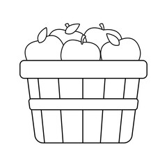 A Wooden Basket Overfolwing with Apple, Line Art Basket Fruit
