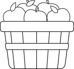 A Wooden Basket Overfolwing with Apple, Line Art Basket Fruit