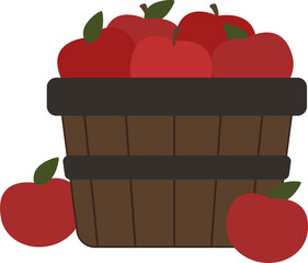 A Wooden Basket Overflowing with Apple, Flat coloe Style A Basket with Apple  