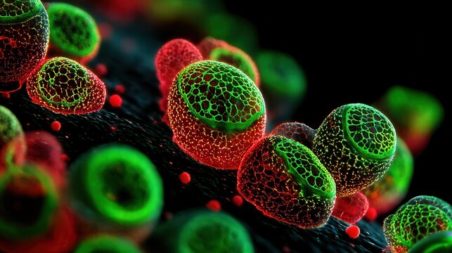 3D Microbial Cells Close Up Render