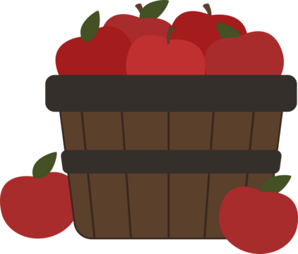 A Wooden Basket Overflowing with Apple, Flat coloe Style A Basket with Apple  