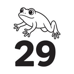 Cartoon frog and number twenty nine illustration
