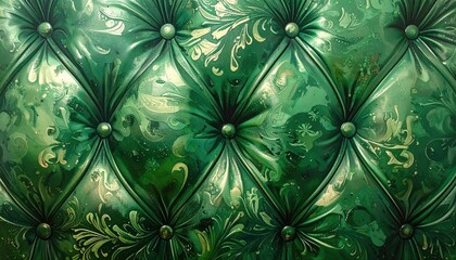 Obraz premium Luxurious Emerald Green Tufted Upholstery with Ornate Swirl Patterns.