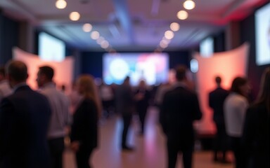 Corporate Event Blur: A blurred background of a corporate event in a conference hall, with people networking and socializing. High quality