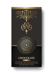 Elegant Golden Ornament on Dark Brown Chocolate Packaging Design Layout
