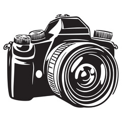 Camera with full black silhouette on white background