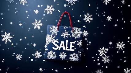 Holiday shopping season. Retail business promotion concept. A Christmasthemed promotional graphic featuring a shopping bag with snowflake patterns and the word SALE printed on it.