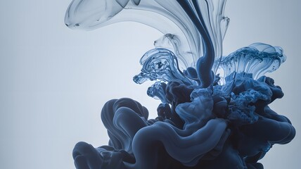 Abstract blue ink swirling in water creating a mesmerizing and calming effect