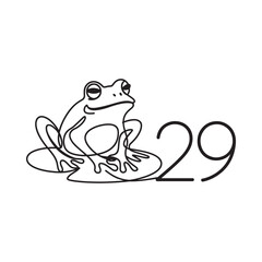 Single line drawing of a frog sitting next to the number twenty nine