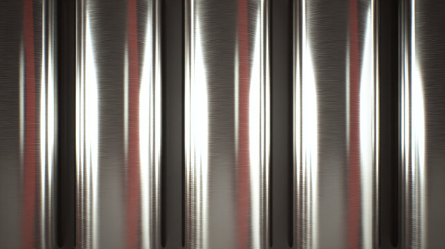 Metallic tubes arranged parallel to each other. The surface of the tubes reflects light.