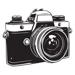 Camera with full black silhouette on white background
