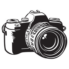 Camera with full black silhouette on white background