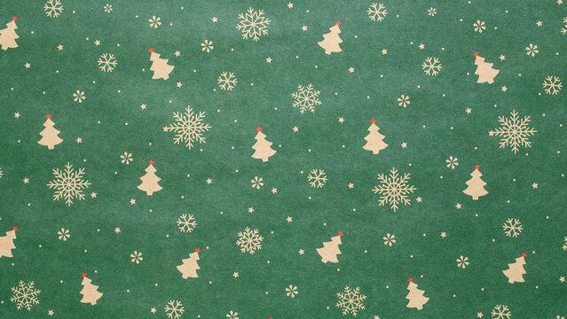 Green Christmas background with snowflakes and christmas trees,seamless pattern of christmas trees and snowflakes on green background,Christmas wrapping paper, Xmas pattern with ornaments. - Powered by Adobe