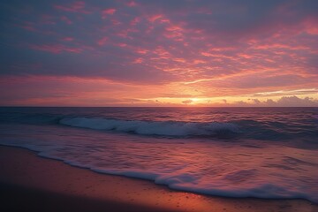 Fototapeta premium Serene Sunset over Tranquil Ocean Waves with Colorful Sky Hues