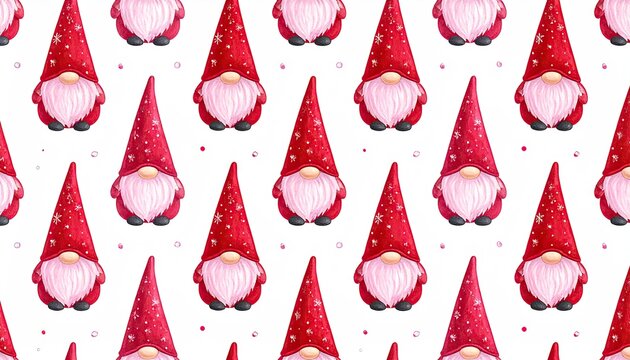 Cute Red Gnomes with Snowflake Hats Repeating Pattern for Festive Winter Holidays. - Powered by Adobe