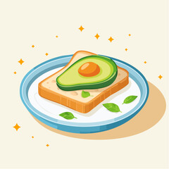Toasted Bread With Sliced Avocado And Fresh Green Leaves On A Plate With Sparkle Effect