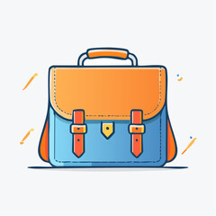 Stylish Orange And Blue Briefcase Bag With Leather Straps and Gold Buckle On White Background