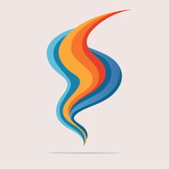 Abstract Swirl of Blue Orange and Yellow Flames Rising Upward on a Light Pink Background With Subtle Shadow