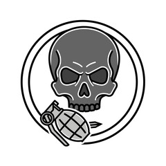 Fototapeta premium Ominous emblem featuring a skull and grenade within a circular frame evoking danger