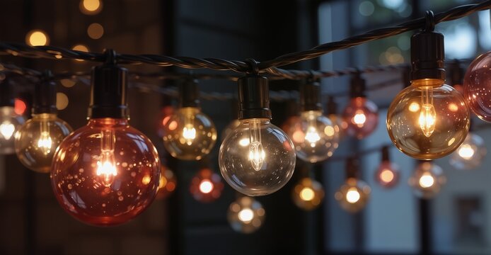 vintage string lights illuminating a cozy and festive atmosphere with warm glowing bulbs.