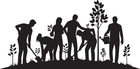 International volunteer day diverse group planting trees and gardening outdoors for environment