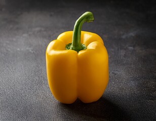 a single vibrant yellow bell pepper rests on a dark gray textured surface showcasing its smooth skin and bright color a simple yet striking image of fresh produce