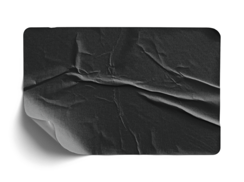 Black Bottom-Left Corner Sticker Curl with Wrinkles