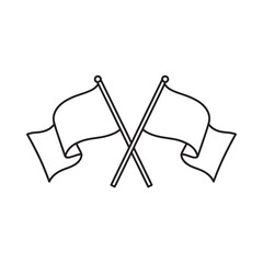 Two crossed flags waving in the wind line art