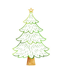 Watercolor Christmas tree isolated on white background