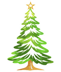 Watercolor Christmas tree isolated on white background