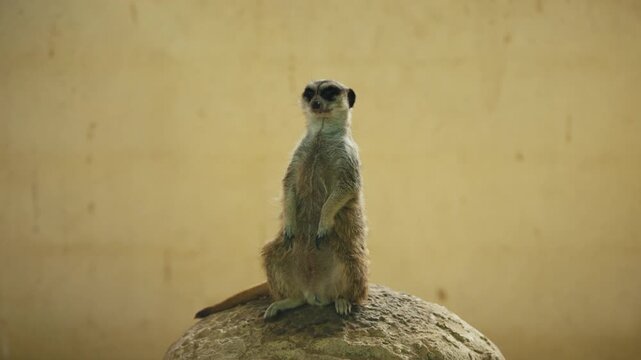 Meerkat sitting still on rock