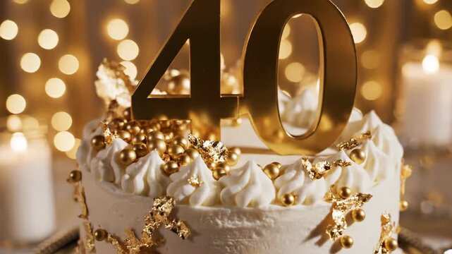 40th Birthday Cake with Golden Decorations.