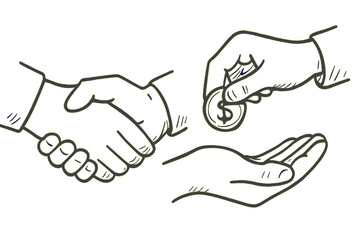 Fototapeta premium Hands exchanging money and shaking hands signify agreement and transaction in a business setting